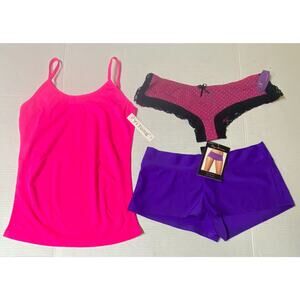 New NWT Tank Top Boy Shorts Lace Thong Mixed Lot Medium Pink Purple 31B